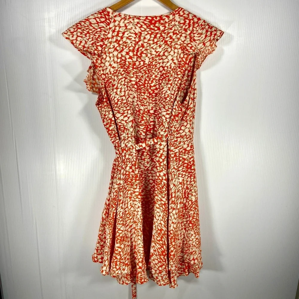 Free People French Quarter Wrap Mini Dress in‎ Pop Combo Orange Womens Small